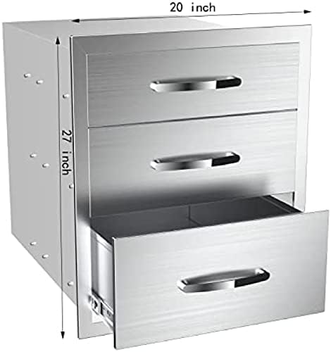 Stainless Steel Outdoor Kitchen BBQ Island Drawers - Flush Mount Triple Access, 20Wx23Dx27H - Image 2