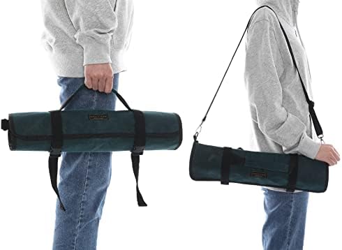Denifiter Professional Chef's Knife Bag with Anti Cutting Fabric Inside, Heavy Duty 16oz Waxed Canvas Knife Roll, 11 Slots & Durable Handle Adjustable Shoulder Strap (Dark Green) - Image 5