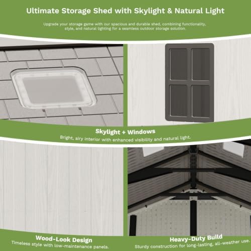 Patiowell 10x8 FT Resin Outdoor Storage Shed, Plastic Shed with Floor - Image 6