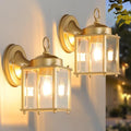 MATAMEYE Outdoor Wall Lantern, Exterior Waterproof Wall Sconce Light Fixtures, Gold Front Door Lighting with Clear Beveled Glass Shade, 2 Pack by MATAMEYE