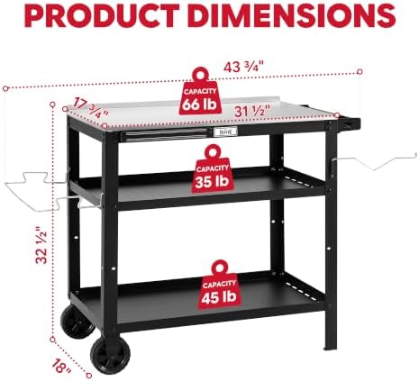 Feasto Outdoor Grill Table, Prep Table with Wheels, 31.5"x18" - Image 2