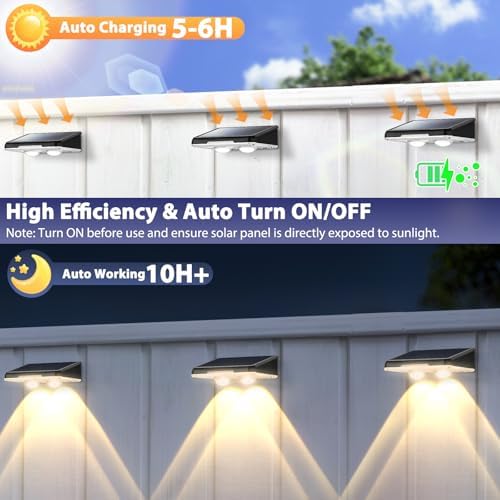 Brightever Solar Fence Lights Outdoor Black 4-Pack, 3000K/5000K/6500K - Image 3