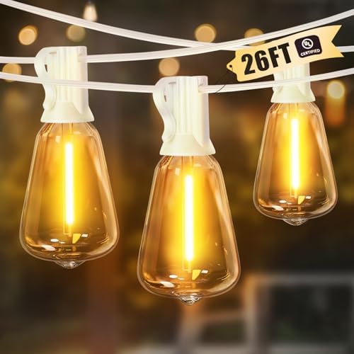 LAMPHOME Outdoor String Lights, 26FT Patio Lights with 12+1 ST38 LED Edison Bulbs (1 Spare), Connectable String Lights for Outside, Dimmable Hanging Light for Backyard Porch Decor, Warm White by ULL