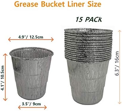 15-Pack Liners & Replacement Traeger HDW152 Drip Grease Bucket for Traeger 20/22/34, Pit Boss, etc Pellets Smoke (Black 15) - Image 3
