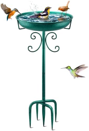 Daoeny 35In Metal Bird Bath for Outside, Vintage Freestanding Birdbaths & Birdfeeder, Bird Baths Feeder Bowl for Outdoors Garden Patio Yard Lawn Decor, Upgraded 5-Pronged Base (Green) by Daoeny