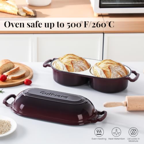 Cast Iron Double Dutch Oven, Mini Enamel Sourdough Bread Pan with Lid, Fig - Image 4