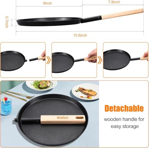 bodkar Frying Pan Skillet Pre-Seasoned 8-inch Flat Griddle Pan - Image 2
