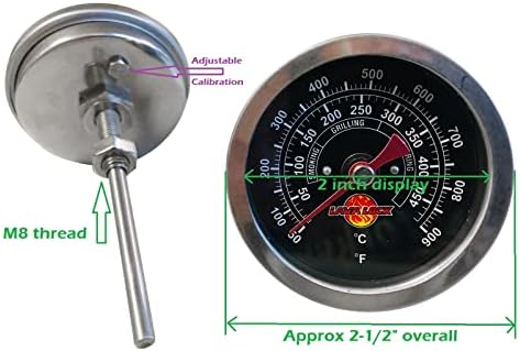 Black Face BBQ Grill Thermometer 50F-900F High Temp Range Heavy Duty Premium Quality Smoker Thermo 2 Inch or 3" with M8 or 1/2 NPT Thread (2 in. Black Face) - Image 5