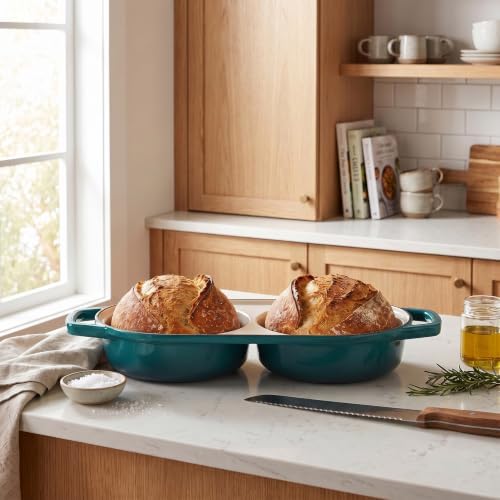 EDGING CASTING Enameled Cast Iron Double Bread Dutch Oven, Darkcyan - Image 6