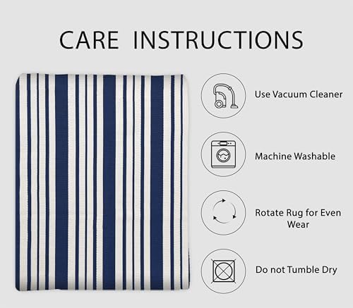 IOHOUZE 3x5 Striped Outdoor Rug, Washable Front Porch, Navy White - Image 5