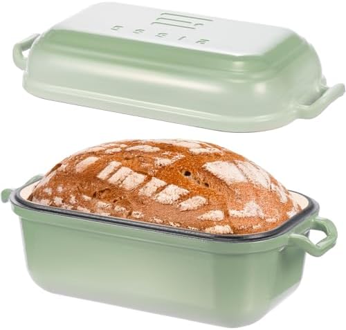 Enameled Cast Iron Dutch Oven Pot with Lid, Dutch Oven for Sourdough Bread Baking, 10×6 Bread Loaf Pans with Lid for Homemade Bread, Cake, Meatloaf, Oven & Induction Safe (Green, 3.84 QT) by RYEDE