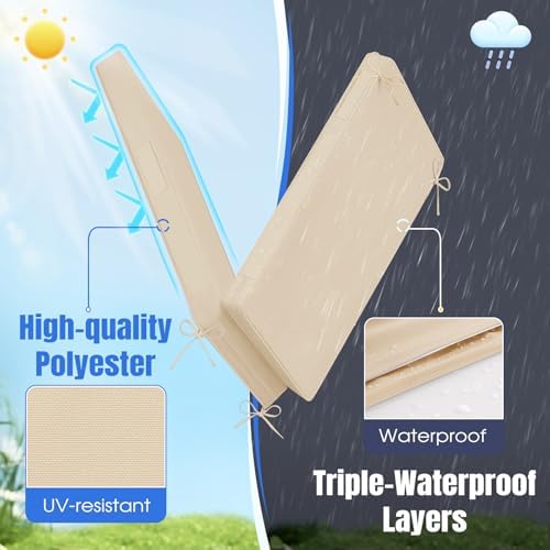 Basic Beyond Chaise Lounge Cushions Outdoor, 3-Layer Waterproof Outdoor Furniture Cushions with Removable Cover and 4 Ties, 72"x21"x3" Patio Lounge Chair Cushions for Outdoor Furniture, Beige - Image 2