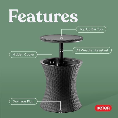 Keter Pacific Cool Bar Outdoor Patio Furniture and Hot Tub Side Table with 7.5 Gallon Beer and Wine Cooler, Dark Grey - Image 5