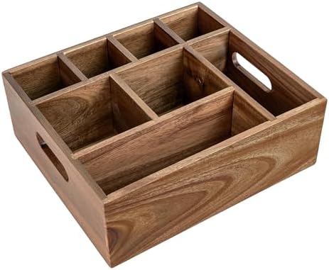 VaeFae Acacia Silverware Caddy, Utensil Holder with Handle by VaeFaeDirect
