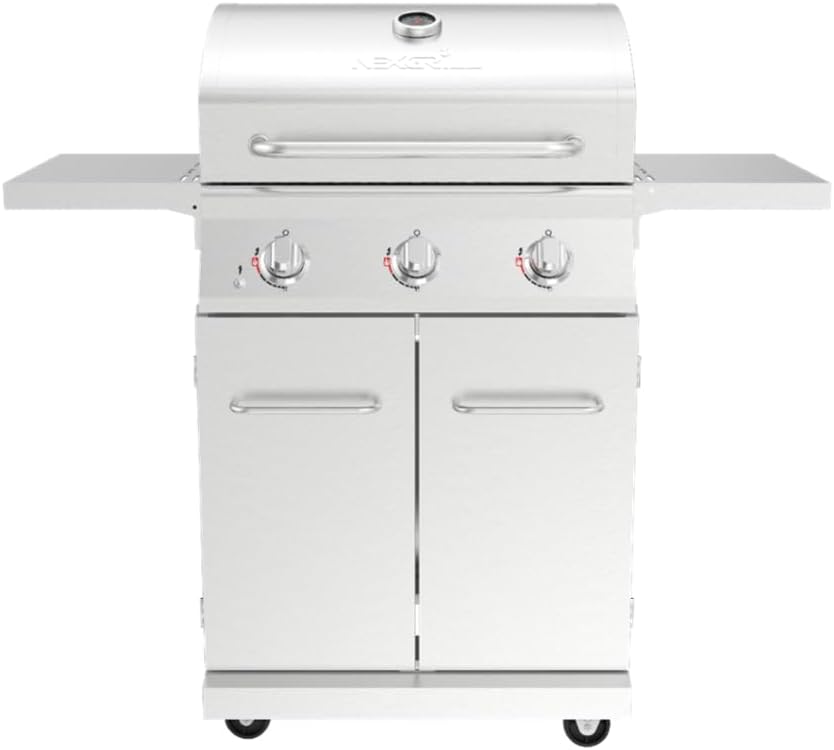 Nexgrill Propane 3-Burner Gas Grill, Stainless Steel with Foldable Shelves by Nexgrill