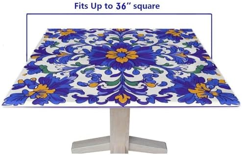 Elastic Tablecloth, Mexican Talavera Pattern Printed on Fade Resistant Square Table Cover, Perfect for Everyday Use Home Decor, Fit for 36" x 36" Square Tables - Image 5
