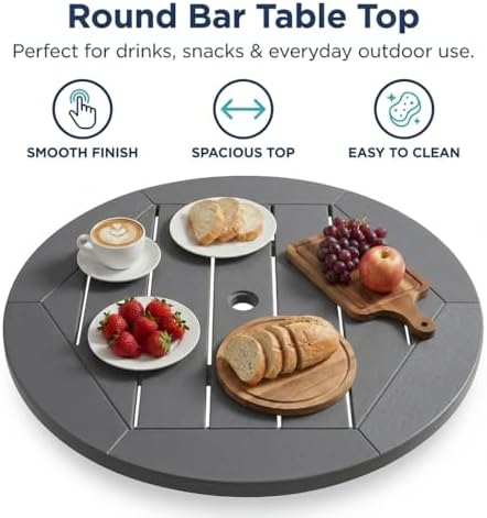 3-Piece Gray HDPE Indoor/Outdoor Bar Height Bistro Set, 31.1" Round Pub Table with 2 Bar Stools, All-Weather Patio Furniture for Balcony, Deck, Poolside & Coastal Use - Image 5