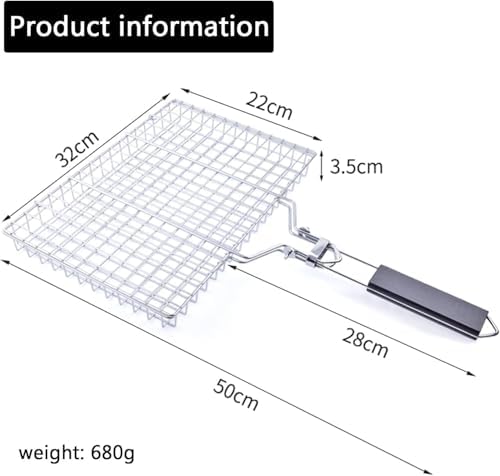BBQ Grill Basket, 430 Food Grade Stainless Steel Lockable Fish Grill Basket with Removable Handle, Portable Grilling Rack for Whole Fish, Steak, Shrimp and Vegetables, Outdoor Camping Barbecue - Image 3