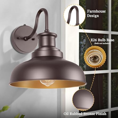 Dusk to Dawn Outdoor Barn Lights Outdoor Wall Sconces Farmhouse Exterior Wall Mount Light Vintage Outside Lighting Fixture Industrial Bronze Lantern for Porch Garage Shed Patio, 2 Pack - Image 5