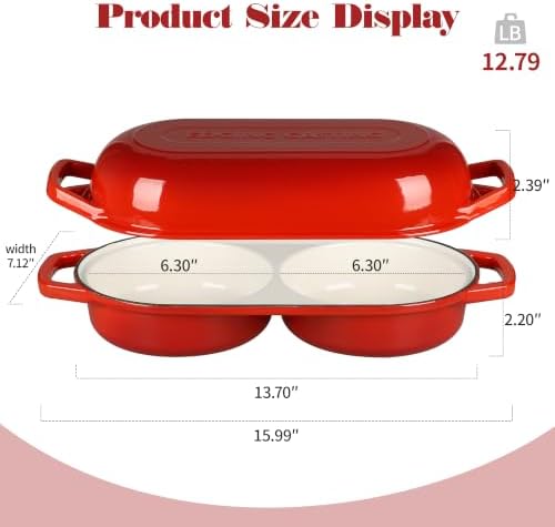 EDGING CASTING Enameled Cast Iron Double Bread Dutch Oven, Red - Image 2