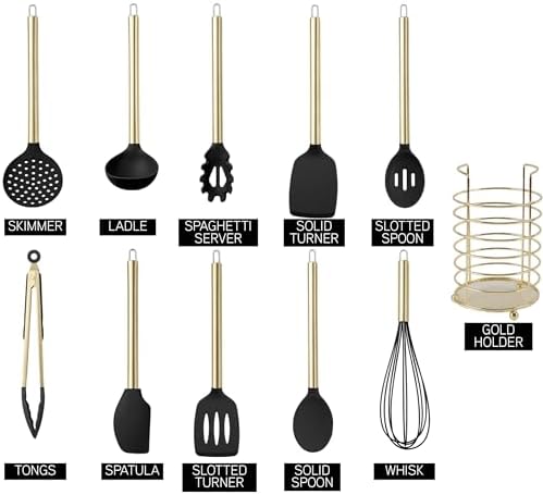 COOK WITH COLOR Silicone Cooking Utensils, Kitchen Utensil Set, Easy to Clean Silicone Kitchen Utensils, Cooking Utensils for Nonstick Cookware, Kitchen Gadgets Set with Holder, 11 Pieces - Image 2