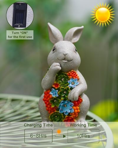 Nacome Solar Bunny Garden Statue - Succulent & 7 LED Lights, Outdoor Decor - Image 5