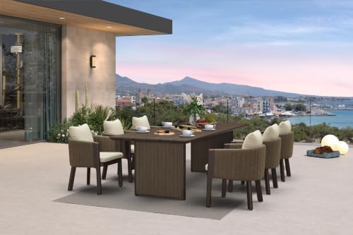PURPLE LEAF Patio Dining Set Oversized 7 PC with Olifen Armchair Bronze by PURPLELEAF