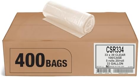 Aluf Plastics 33 Gallon 2 MIL (eq) Clear Heavy Duty Garbage Bags - 33" x 39" - Pack of 400 - For Industrial, Recycling, Storage, & Outdoor by AlufPlastics