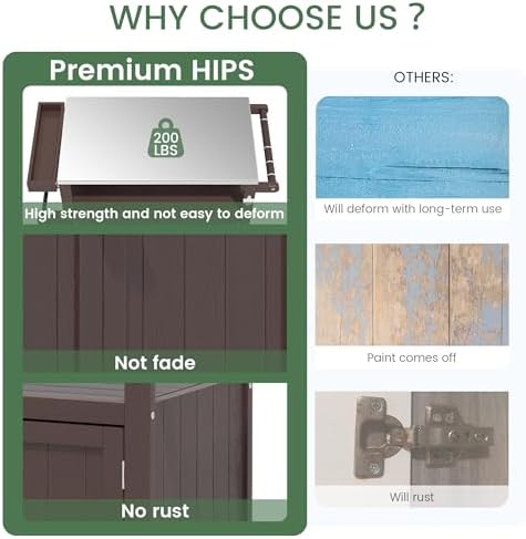 Weatherproof HIPS Outdoor Kitchen Island with Stainless Steel Top & Storage Cabinet, Movable Prep Table with Wheels for BBQ Food Prep, Outdoor Grill Cart for Parties, Brown - Image 3