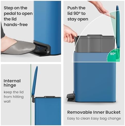 Cesun Small Bathroom Trash Can with Lid, 1.6 Gal, Soft Close, Blue - Image 6