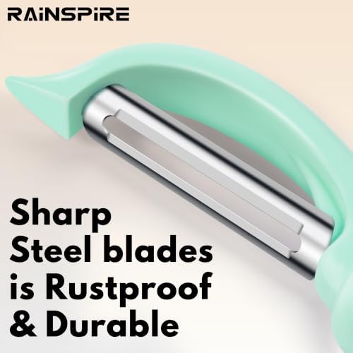 Rainspire Vegetable Peeler Potato Peelers for Kitchen, Sharp Stainless Steel Blades Veggie, Comfortable Handle Fruit Peeler, Carrot Peeler Apple Peeler Dishwasher Safe, Mint Green, 1-Pack - Image 3