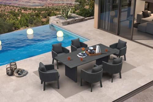 PURPLE LEAF Outdoor Dining Set 7 PC Aluminum with Olifen Wicker Chair Grey by PURPLELEAF