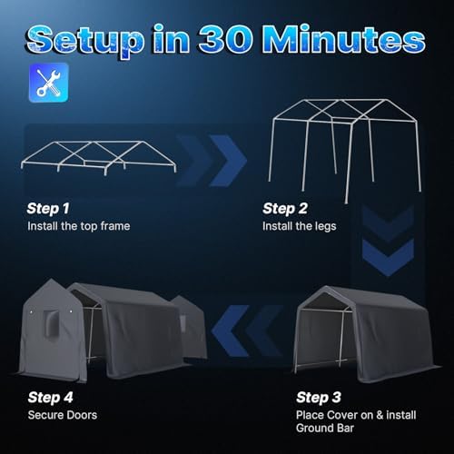 ADVANCE OUTDOOR 7x12 ft 2 Roll up Doors & Vents Outdoor Portable Storage Shelter Garage Tent Carport for Motorcycle ATV with Heavy Duty Metal Frame and Anti-UV Snow Resistant Waterproof Cover, Gray - Image 3