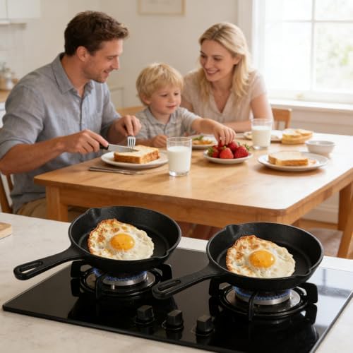 4 Pack Mini Cast Iron Skillet, 6 Inch Small Cast Iron Frying Pan, Pre-Seasoned Cast Iron Skillet Set, Black Non-Stick Mini Cast Iron Cookware for Stove, Oven, Grill Safe, Indoor and Outdoor Use - Image 7