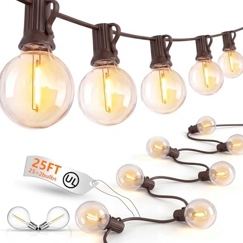 25FT LED G40 Outdoor String Lights with 25 Shatterproof Bulbs, Brown Wire by Goothy