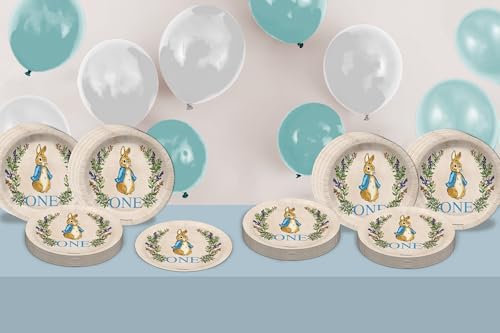 Peter Rabbit Boy's First Birthday - 32 Piece Disposable Party Supplies - Decorations for Bunny 1st Birthday Round Party Plates - Large 9" Paper Plates In Bulk - Image 6