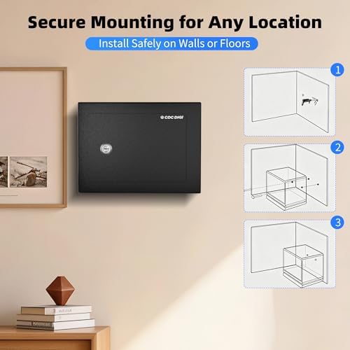 CDC DIGI Safe Box, Steel Security Safe Lock Box with Key Lock, Safe Box for Home, Office, Money, Jewelry, Documents and Valuables, 0.23 Cubic Feet, 9.06" W x 6.69" D x 6.69"H（Black） - Image 6