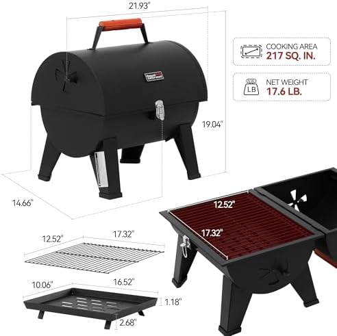 Royal Gourmet CC1619 Portable Charcoal Grill, Convertible Lid-to-Grill Zone - Image 4