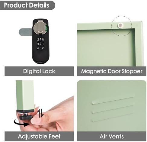 Metal Locker Storage Cabinets Lockable Single File Storage Cabinet with Door and Removable Shelves Kids Locker for School Gym Pantry Kitchen (Green) - Image 4