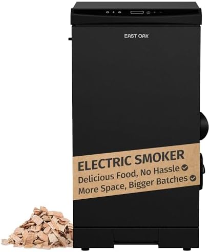 EAST OAK 30" Outdoor Electric Smoker with Side Chip Loader for up to 6x Longer Uninterrupted Smoke, 725 sq in Large Cooking Area, Digital 12-Hr Timer & Easy-Rolling Wheels by EASTOAK