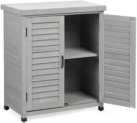 Outdoor Storage Cabinet with Metal Tabletop, Cedar Wood Garden Workstation by MederlaOutdoorLiving