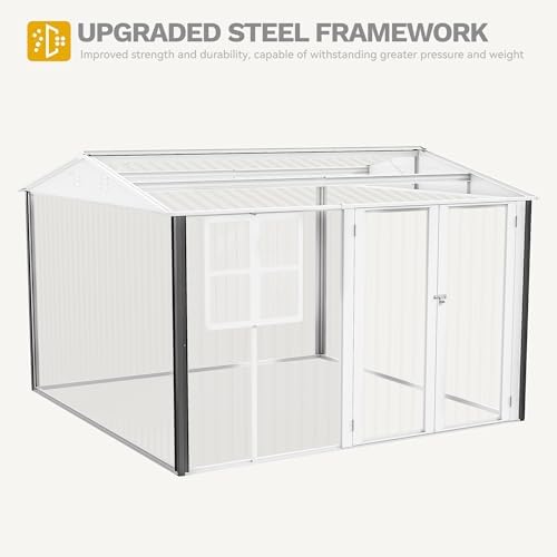 DWVO 10' x 10' Outdoor Metal Storage Shed with Windows & Lockable Doors - Image 7