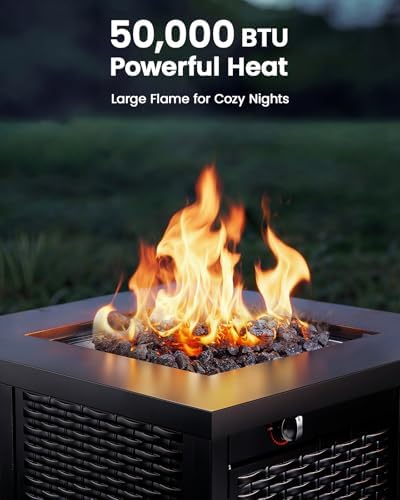 Ciays 28 Inch Propane Fire Pit CSA-Listed Outdoor Fire Pit Table, 50,000 BTU Steel Gas Fire Pits with Lid and Lava Rock, Add Warmth and Ambience to Parties On Patio Deck Garden,Black,CIFPT3-N1 - Image 5