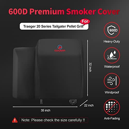 Comnova Grill Cover for Traeger Tailgater 20 Series - 600D Wood Pellet Smoker Cover for Traeger Waterproof & Heavy Duty, Pellet BBQ Cover for Treager 20 Series, Junior, Tailgater and Recteq 340 Grill - Image 2