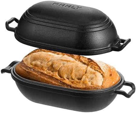 Cast Iron Loaf Pan with Lid-Bread Baking Pan for Sourdough,Pre-Seasoned Oval Dutch Oven, 9 x 5-4/5 Inch Loaf Pans for Homemade,Heavy Duty with Even Heating by FRRLY
