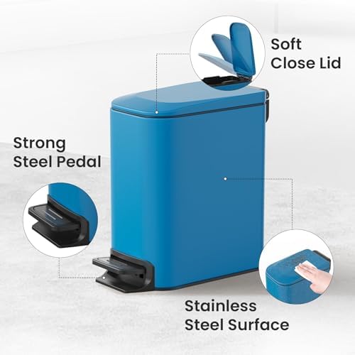 Cesun Small Bathroom Trash Can with Lid, 1.6 Gal, Soft Close, Blue - Image 4
