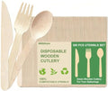 300 PCS Compostable Disposable Wooden Cutlery Set, Spoons Forks and Knives by BBQStyle