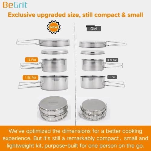 BeGrit Stainless Steel Camping Cookware Pot and Pan Set for Backpacking - Image 5