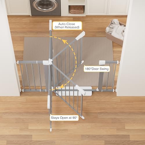 Cumbor 29.7-48 in Baby Gate for Stairs, Auto Close Dog Gate Indoor, Gray - Image 5