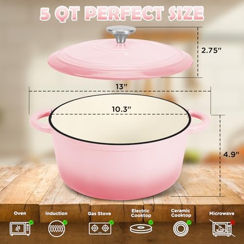 Enameled Cast Iron Dutch Oven Pot with Lid, 5QT Dutch Oven for Bread Baking - Image 3